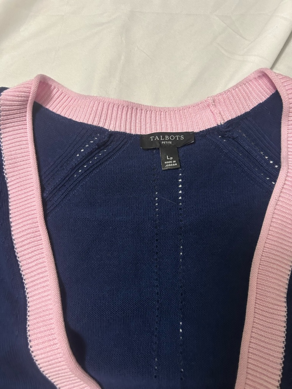Talbots Petite Cardigan Size L Womens V Neck Knit Preppy Blue Pink Sweater - Picture 12 of 14